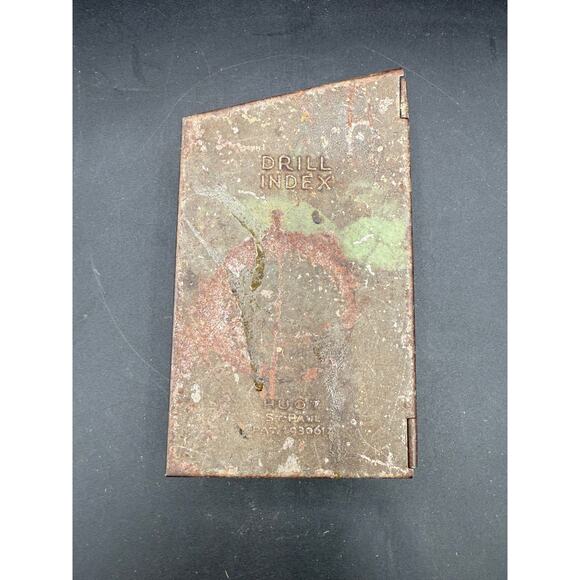 VINTAGE 1930s HUOT INDEX Drill Bit Metal Storage Box -16 bits only - Picture 1 of 8